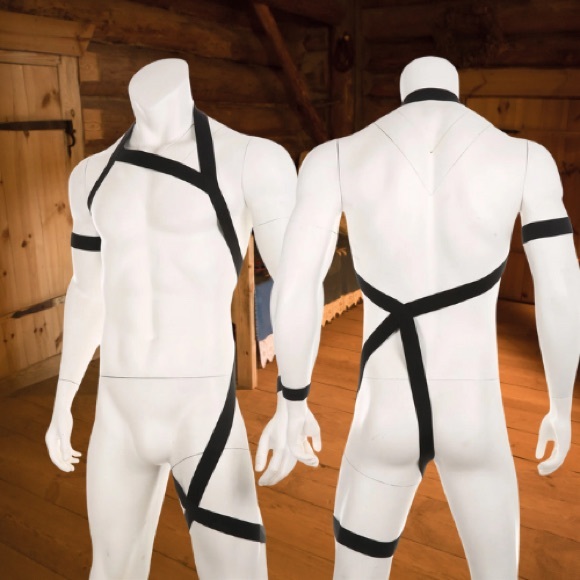 Mens Halter Neck Straps Body Chest Harness Elastic Leg Belt with Arm Band - Picture 2 of 7